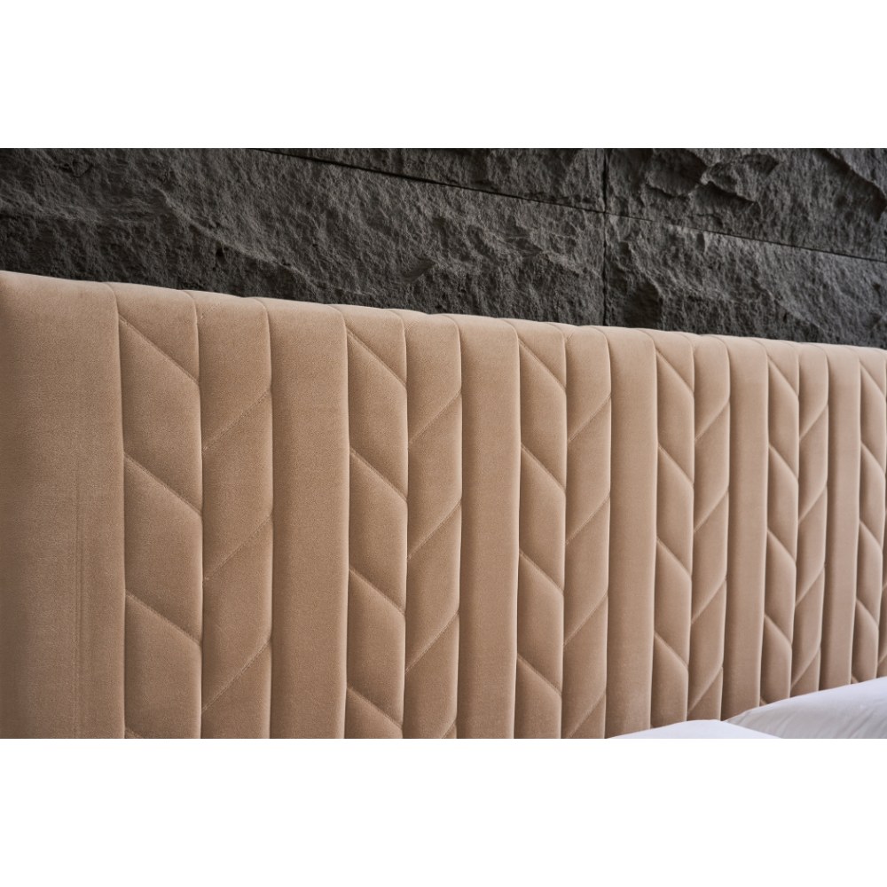 Panax Queen Size (160 x 200 cm) Bed Frame - Stylish & Comfortable | Velvet Upholstered Headboard | Wooden Slats | Beige - Image 2