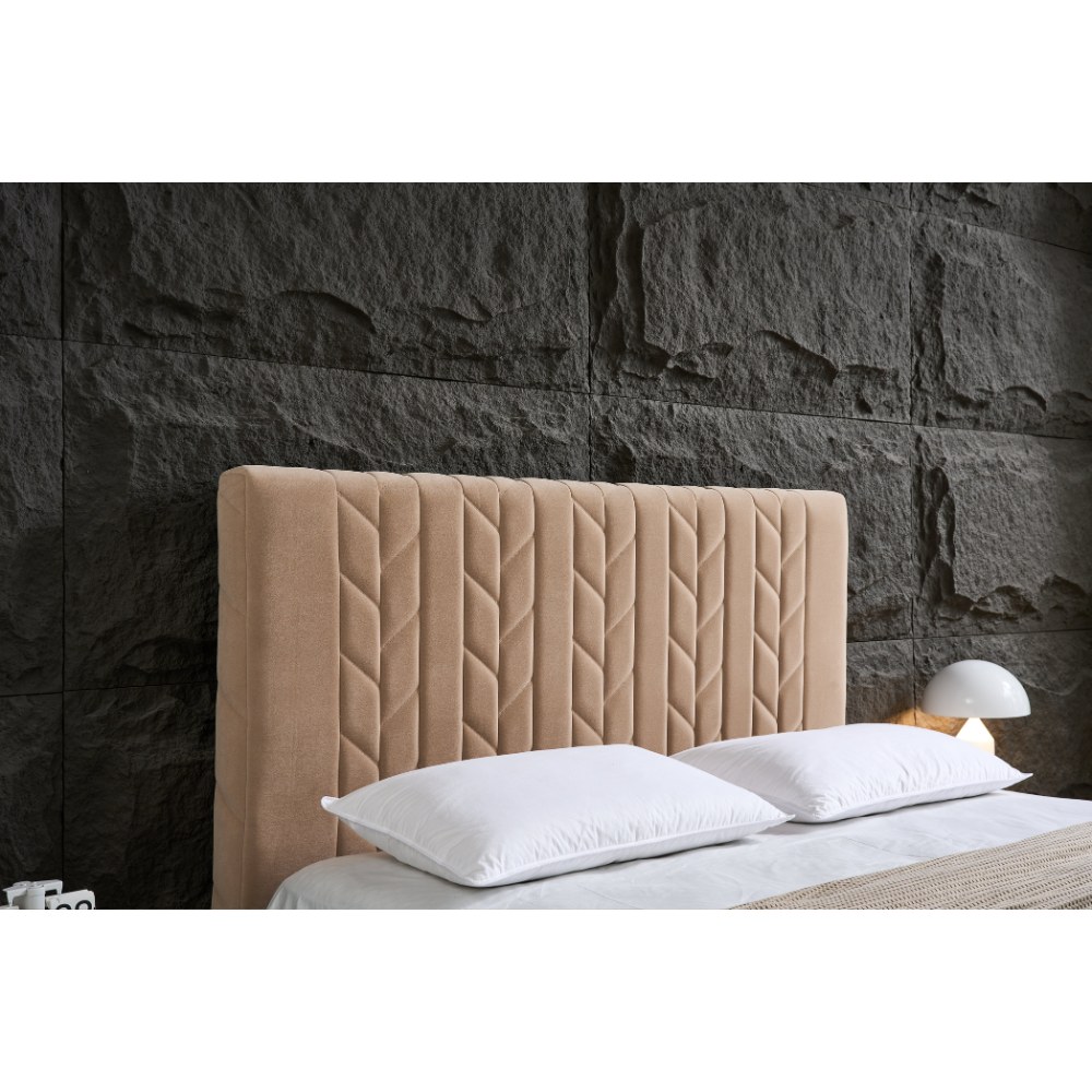 Panax Queen Size (160 x 200 cm) Bed Frame - Stylish & Comfortable | Velvet Upholstered Headboard | Wooden Slats | Beige - Image 3
