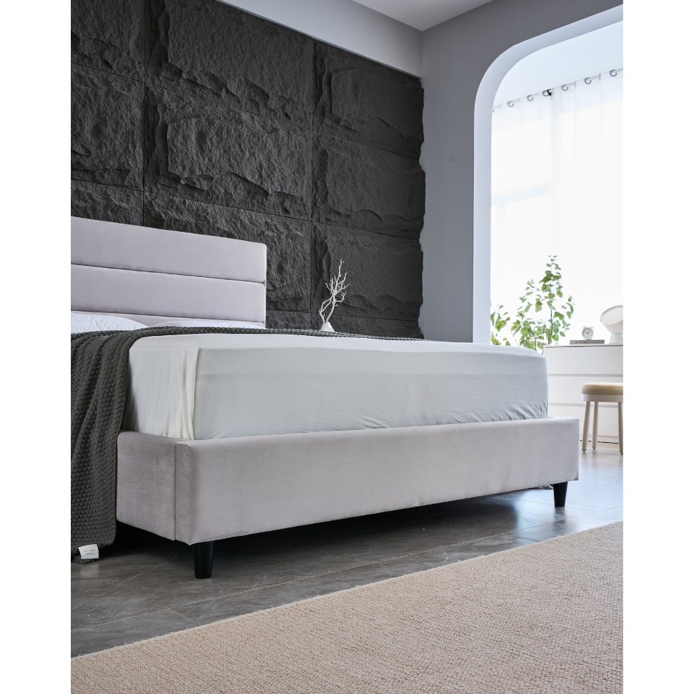 Panax King Size (180 x 200 cm) Bed Frame - Stylish Velvet Upholstered Headboard | Sturdy, Noise-Free Design | Wooden Slats for Superior Support | No Box Spring Required | Quick and Easy Assembly | Grey - Image 2