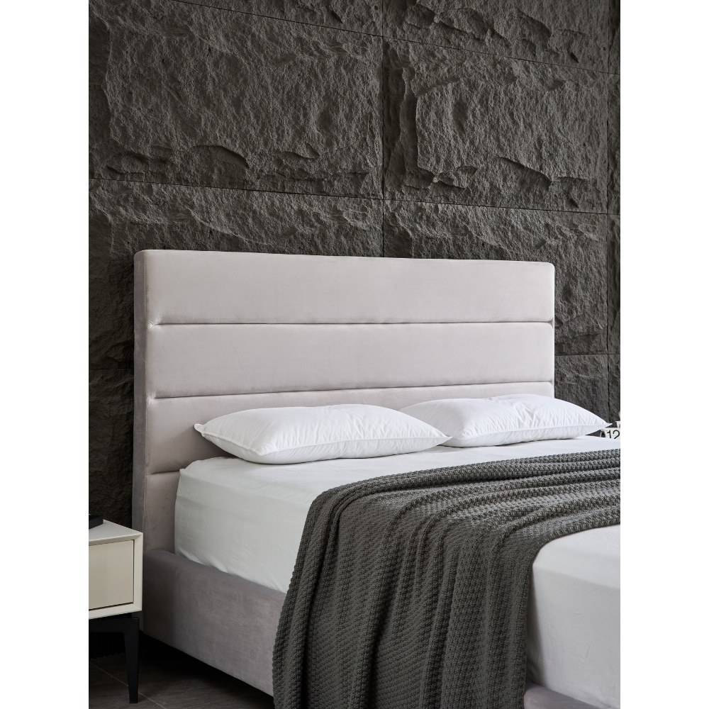 Panax King Size (180 x 200 cm) Bed Frame - Stylish Velvet Upholstered Headboard | Sturdy, Noise-Free Design | Wooden Slats for Superior Support | No Box Spring Required | Quick and Easy Assembly | Grey - Image 5