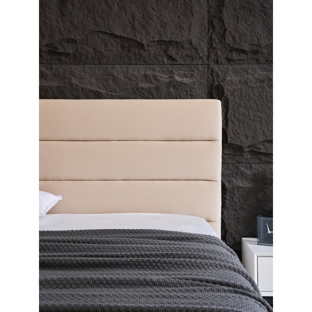 Panax King Size Bed Frame - Stylish Velvet Upholstered Headboard | Sturdy, Noise-Free Design | Wooden Slats for Superior Support | No Box Spring Required | Quick and Easy Assembly | Beige (King 180 x 200 cm) - Image 5