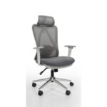 Ergonomic Mesh Office Chair with Adjustable Headrest, Armrest & Chrome Base – grey