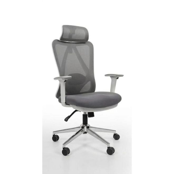 Ergonomic Mesh Office Chair with Adjustable Headrest, Armrest & Chrome Base – grey