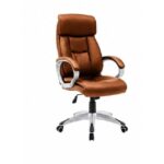 High-Back Executive Office Chair – Ergonomic Black Faux Leather Desk Chair with Double-Padded Cushioning, Padded Chrome Armrests, and Polished Base