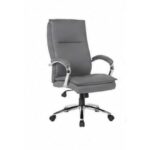 High-Back Executive Office Chair – Ergonomic Black Faux Leather Desk Chair with Double-Padded Cushioning, Padded Chrome Armrests, and Polished Base