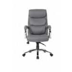 High-Back Executive Office Chair – Ergonomic Black Faux Leather Desk Chair with Double-Padded Cushioning, Padded Chrome Armrests, and Polished Base