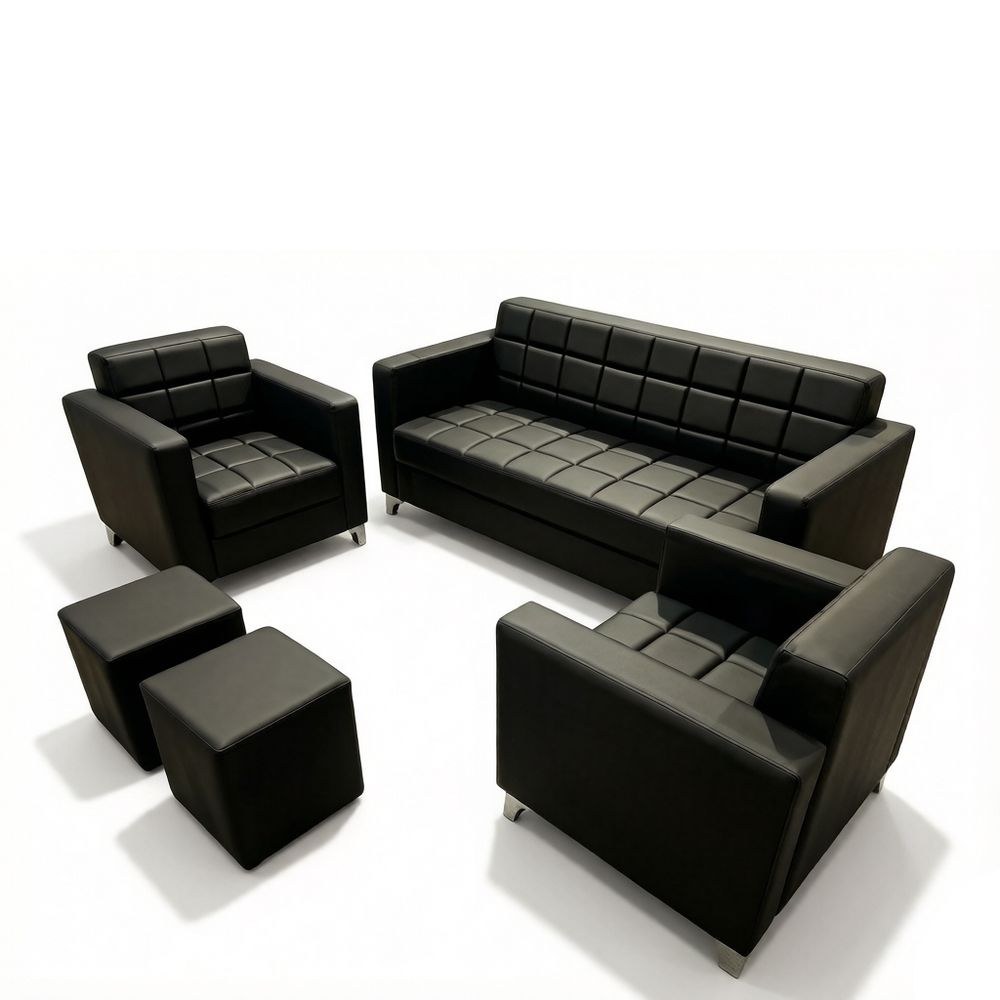 Maple Home Stool Ottoman of Office Sofa Set,Black,PU Leather,for Office Living Room - Image 4