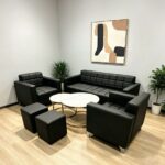 Maple Home 3 Seater Sofa of Office Sofa Set,Black,PU Leather,for Office Living Room