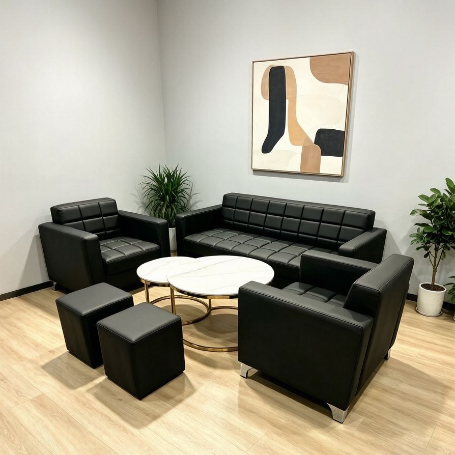 Maple Home Stool Ottoman of Office Sofa Set,Black,PU Leather,for Office Living Room - Image 2