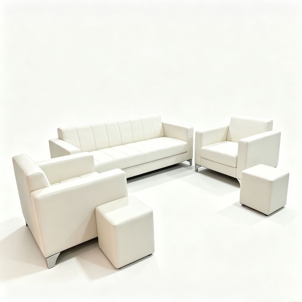 Maple Home Stool Ottoman of Office Sofa Set,White,PU Leather,for Office Living Room - Image 3