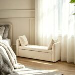 Maple Home Boucle Storage Ottoman Bench Seat,151cm,Light Beige