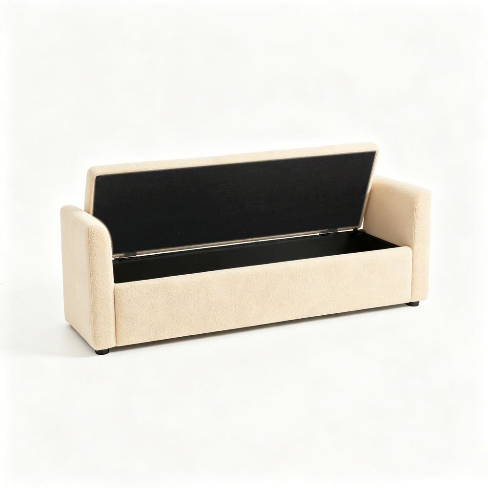 Maple Home Boucle Storage Ottoman Bench Seat,151cm,Light Beige - Image 4