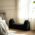 Maple Home Boucle Storage Ottoman Bench Seat,151cm,Black