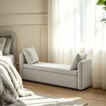 Maple Home Boucle Storage Ottoman Bench Seat,151cm,Light Gray