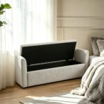 Maple Home Boucle Storage Ottoman Bench Seat,151cm,Light Gray