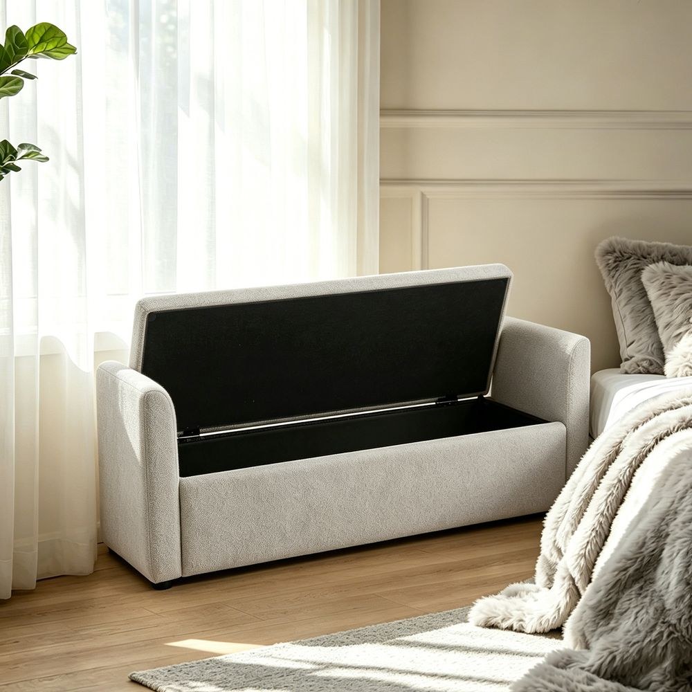 Maple Home Boucle Storage Ottoman Bench Seat,151cm,Light Gray - Image 2