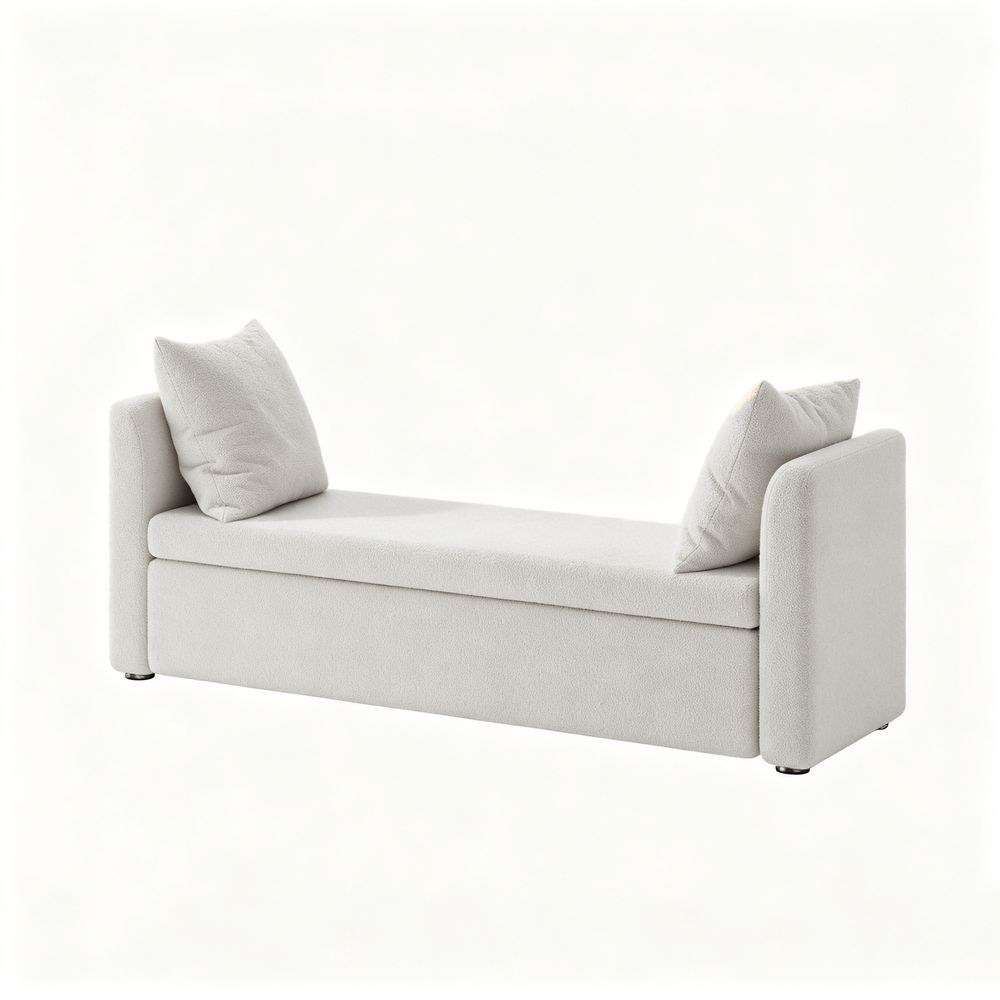Maple Home Boucle Storage Ottoman Bench Seat,151cm,Light Gray - Image 3
