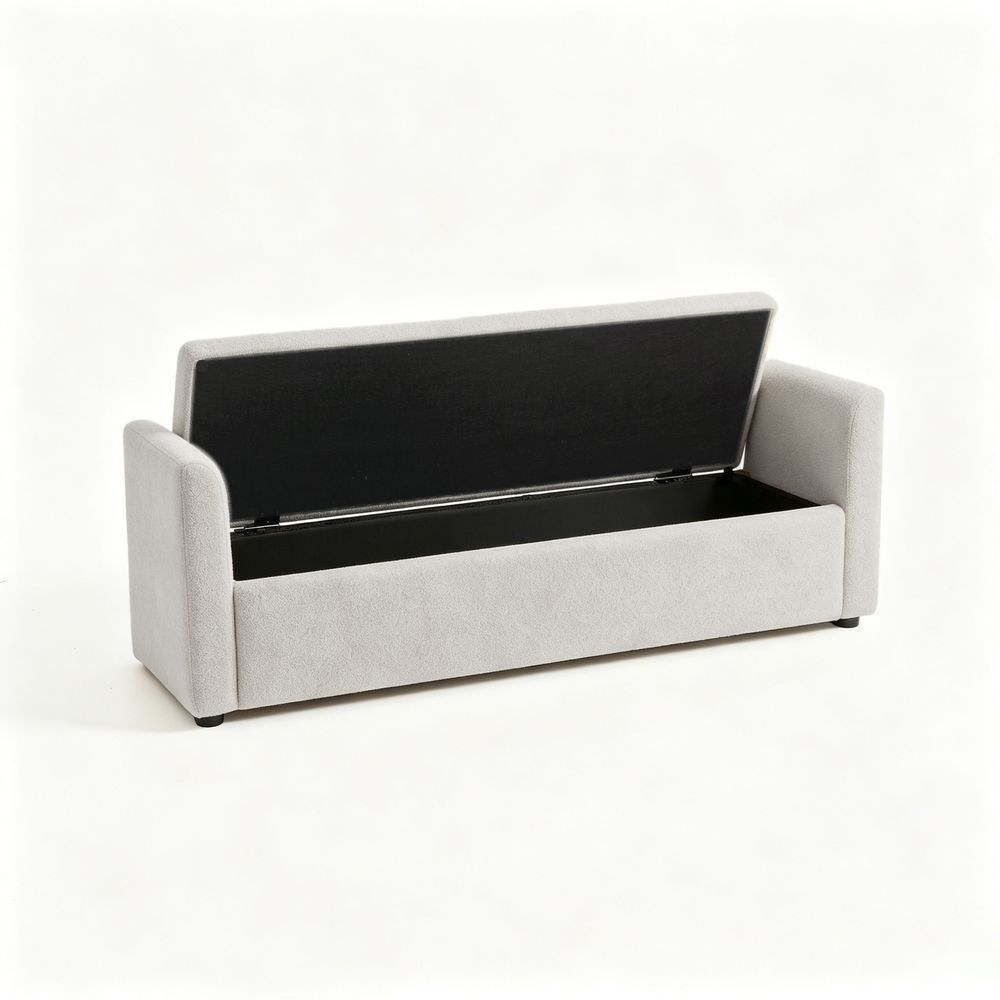 Maple Home Boucle Storage Ottoman Bench Seat,151cm,Light Gray - Image 5