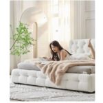 Wooden Twist Elegance Modernize Boucle Upholstery Bed for Luxury Bedroom Contemporary, Stylish, and Elegant