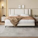 Wooden Twist Italian Minimalism Modernize Leatherette Upholstery Bed for Luxury Bedroom
