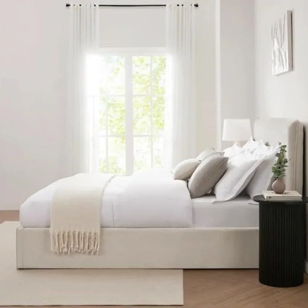 Wooden Twist Dnbeu Hydraulic Storage Bed In Soft Fabric ( Beige ) - Image 4