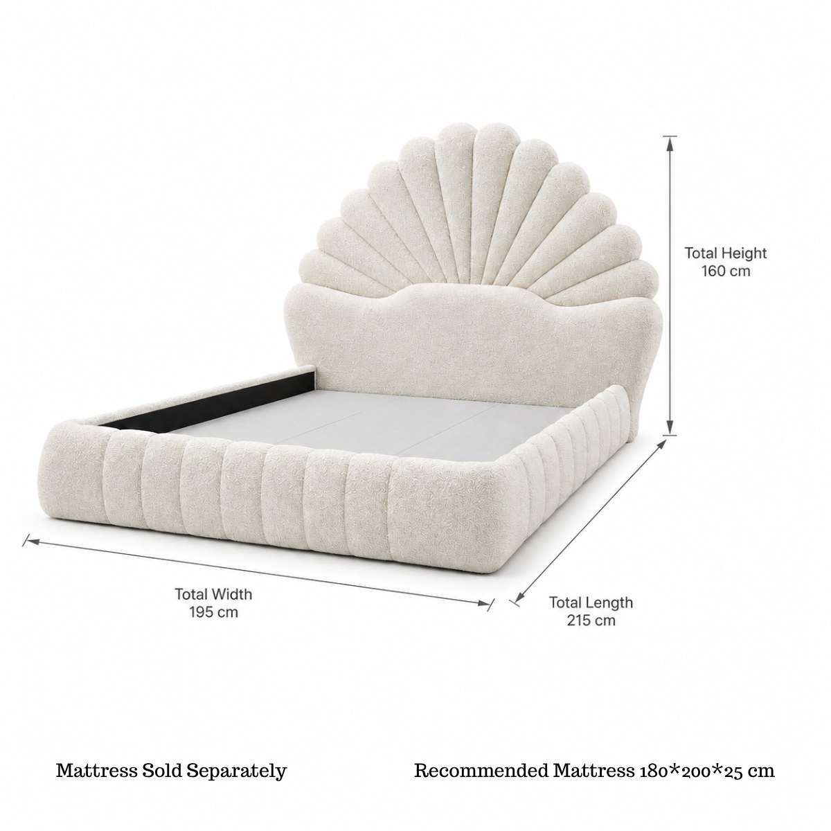 Wooden Twist Amara Shell Luxe Off White Boucle Upholstered Bed with Scallop Headboard Design - Image 5