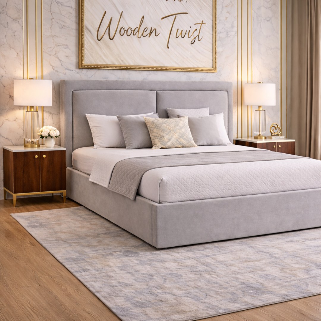 Wooden Twist Aurelia Luxury Light Grey Velvet Upholstered Bed with Tall Headboard Modern Designer Bed - Image 3