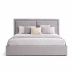 Wooden Twist Aurelia Luxury Light Grey Velvet Upholstered Bed with Tall Headboard Modern Designer Bed