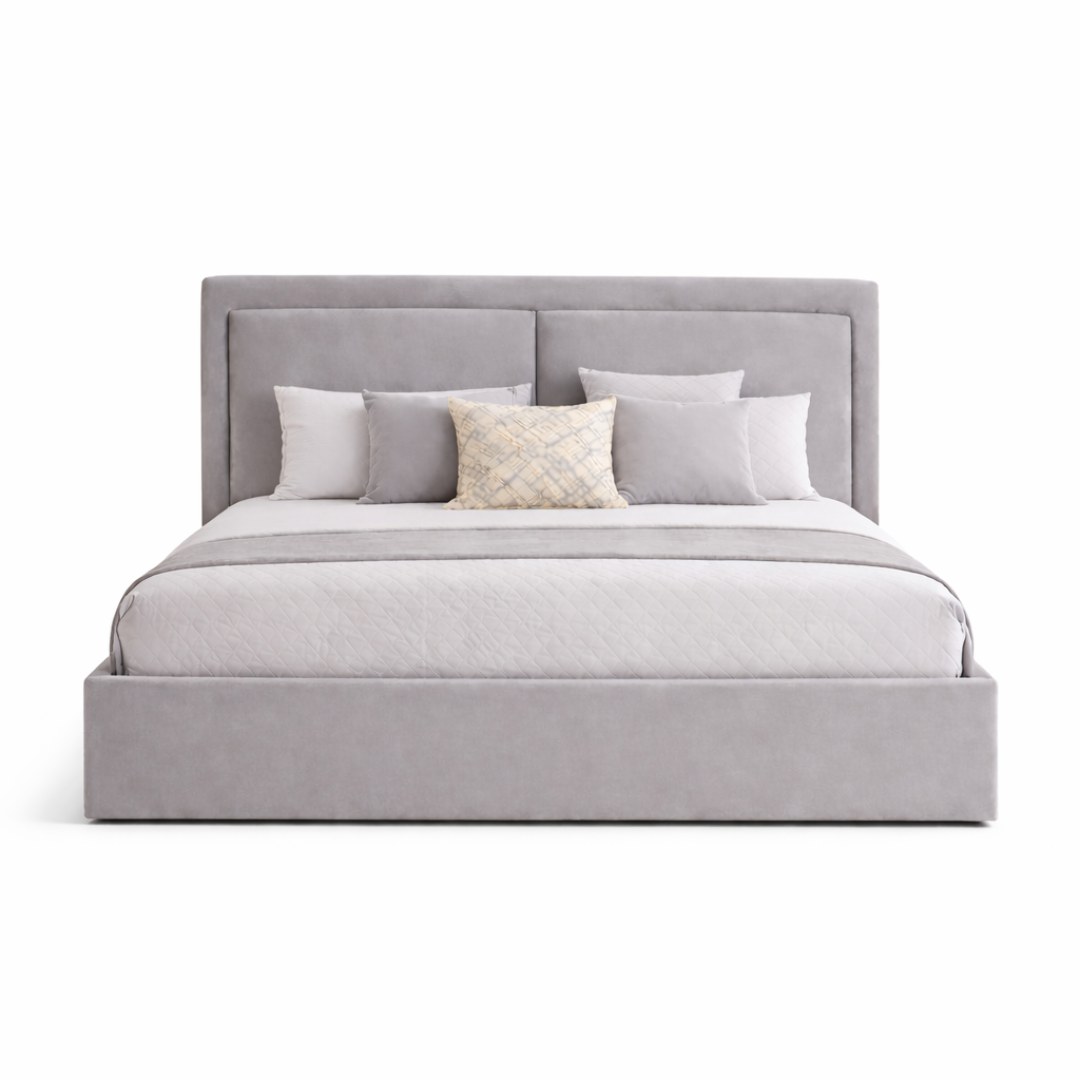 Wooden Twist Aurelia Luxury Light Grey Velvet Upholstered Bed with Tall Headboard Modern Designer Bed - Image 5