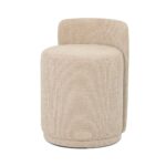Maple Home Ottoman Boucle Fabric Round Stool with Backrest, Light Beige