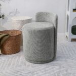 Maple Home Ottoman Boucle Fabric Round Stool with Backrest, Dark Gray