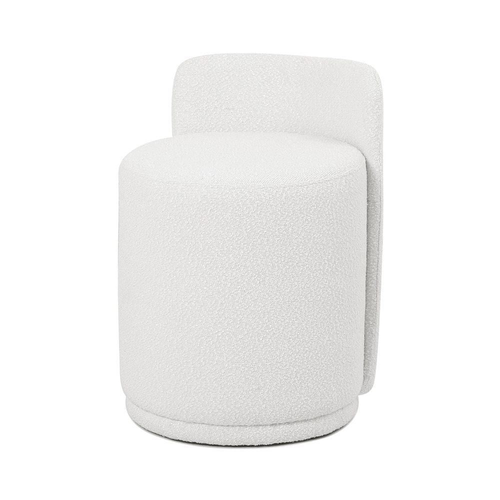 Maple Home Ottoman Boucle Fabric Round Stool with Backrest, White - Image 2