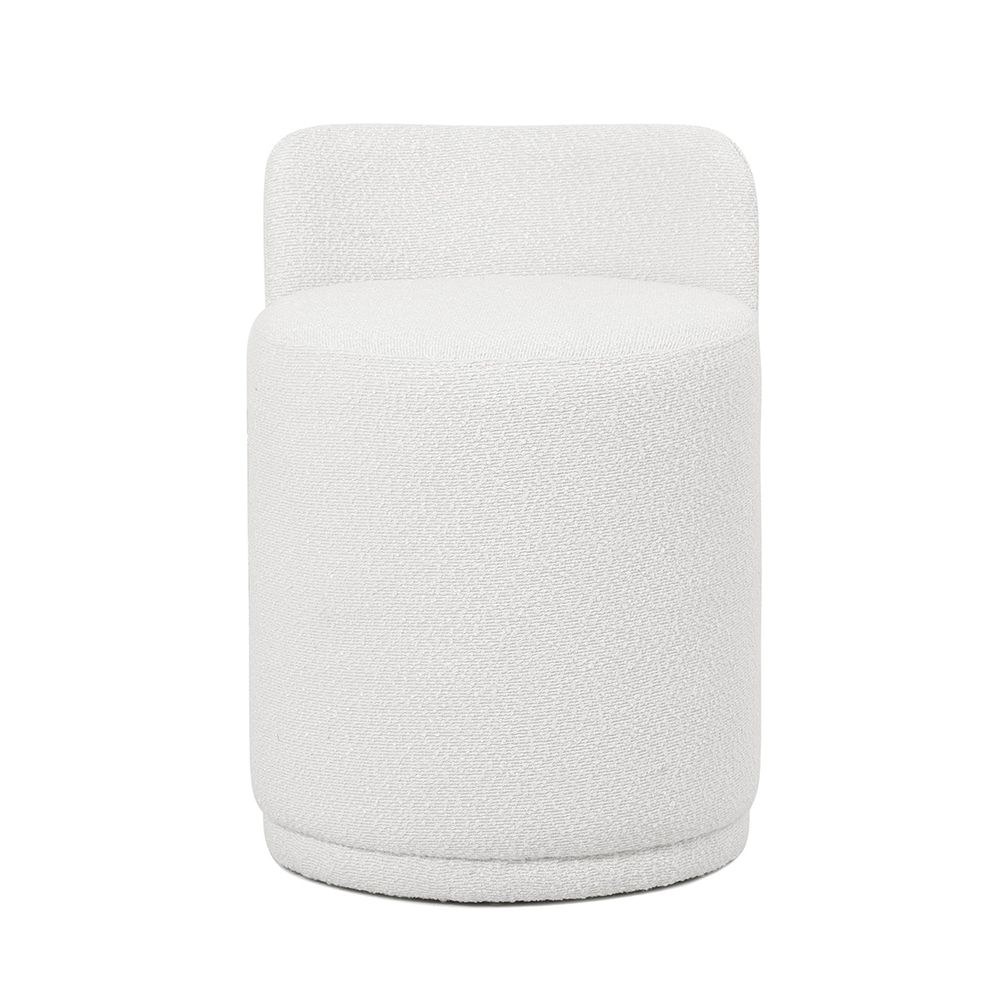 Maple Home Ottoman Boucle Fabric Round Stool with Backrest, White - Image 3
