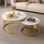 Wooden Twist Rznxz Modern Round Metal Base Marble Top Nesting Coffee Table ( Set of 2)