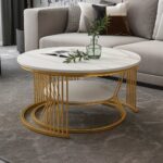 Wooden Twist Rznxz Modern Round Metal Base Marble Top Nesting Coffee Table ( Set of 2)