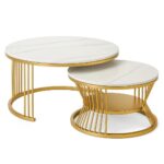 Wooden Twist Rznxz Modern Round Metal Base Marble Top Nesting Coffee Table ( Set of 2)