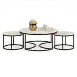 Wooden Twist Vibing Modern Nesting Coffee Table with Metal Base Marble Top (White & Black, Set of 3)