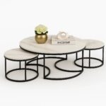 Wooden Twist Vibing Modern Nesting Coffee Table with Metal Base Marble Top (White & Black, Set of 3)