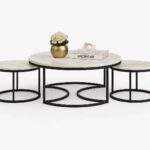 Wooden Twist Vibing Modern Nesting Coffee Table with Metal Base Marble Top (White & Black, Set of 3)