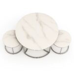 Wooden Twist Vibing Modern Stylish Nesting Coffee Table with Metal Base Marble Top (White & Silver, Set of 3)