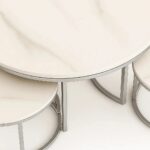 Wooden Twist Vibing Modern Stylish Nesting Coffee Table with Metal Base Marble Top (White & Silver, Set of 3)