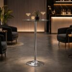 Wooden Twist Round Glass Top Cocktail Bar Table with Chrome Pedestal Base | 60 x 105 cm