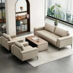 Maple Home Beige Faux Leather 2-Seater Office Sofa,150×85×80cm,2-Seaters of Sofa Set