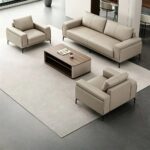 Maple Home Beige Faux Leather 3-Seater Office Sofa,200×85×80cm,3-Seaters of Sofa Set,Large Reception Lounge Sofa