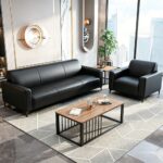 Maple Home Office Sofa,3 Seater Single Arm Chair of Sofa Set,Smooth Black PU Leather Single Sofa,180×72×74cm