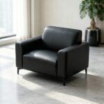Maple Home Office Sofa,1 Seater Single Arm Chair of Sofa Set,Smooth Black PU Leather Single Sofa,82×72×74cm