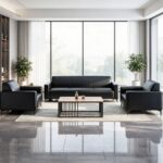Maple Home Office Sofa,3 Seater Single Arm Chair of Sofa Set,Smooth Black PU Leather Single Sofa,180×72×74cm