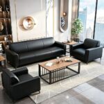 Maple Home Office Sofa,3 Seater Single Arm Chair of Sofa Set,Smooth Black PU Leather Single Sofa,180×72×74cm