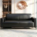 Maple Home Office Sofa,2 Seater Single Arm Chair of Sofa Set,Smooth Black PU Leather Single Sofa,150×72×74cm
