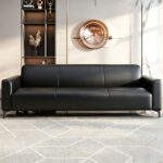 Maple Home Office Sofa,3 Seater Single Arm Chair of Sofa Set,Smooth Black PU Leather Single Sofa,180×72×74cm